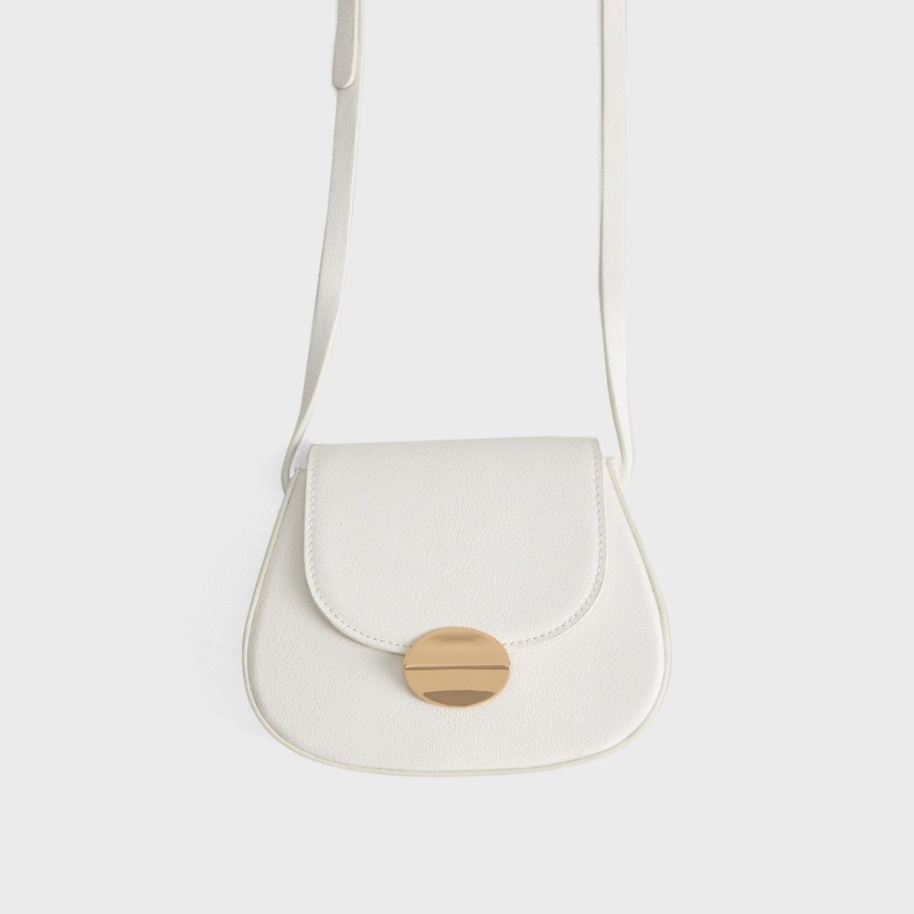 MANGO Duna Metal Detail Flap Crossbody Bag White